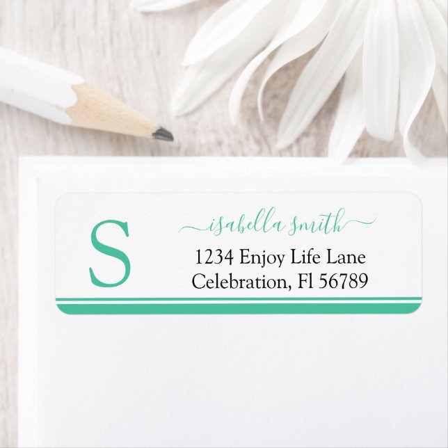 Monogrammed Initial Spring Green Return Address Label (Insitu)