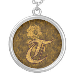 Monogrammed Initial T Gold Peony Necklace