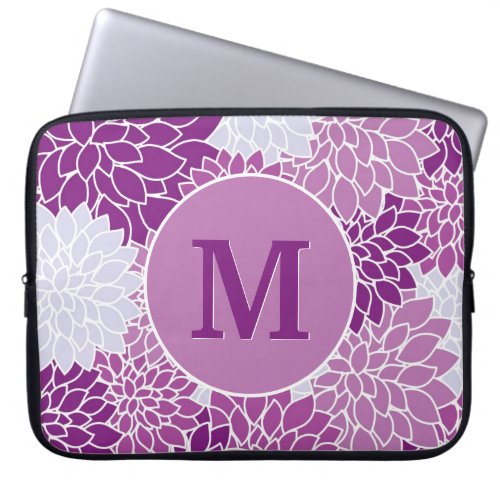 Monogrammed Initial Vintage Purple Floral Pattern Laptop Sleeve