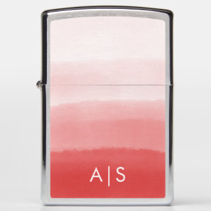 Monogrammed Initial Watercolor Coral Red Ombre Zippo Lighter