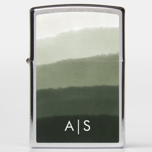 Monogrammed Initial Watercolor Jungle Green Ombre Zippo Lighter