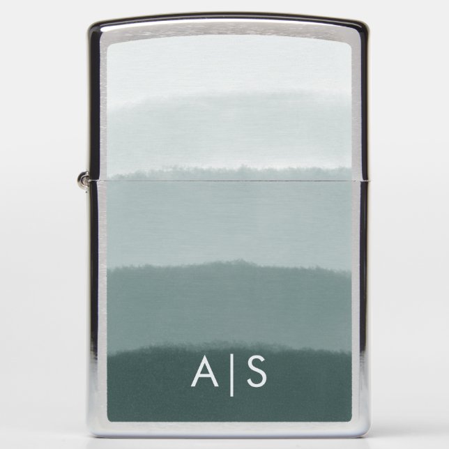 Monogrammed Initial Watercolor Limed Spruce Ombre Zippo Lighter (Front)