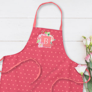 Monogrammed Initial Watercolor Pink Coral Floral Apron