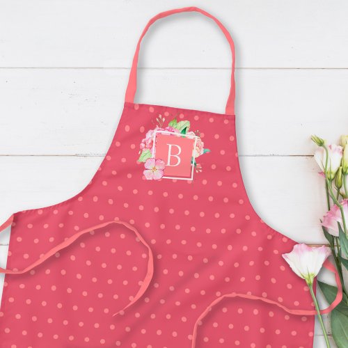 Monogrammed Initial Watercolor Pink Coral Floral  Apron