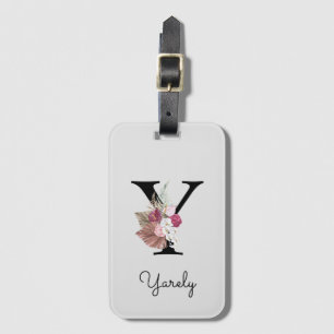 Monogrammed Initial Y Pink Boho Floral Luggage Tag