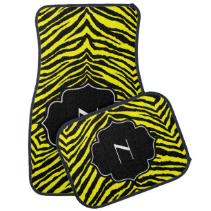 Monogrammed Initial Yellow Black Zebra Print Car Mat