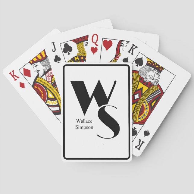 Monogrammed Initials and Name Black & White Deck Poker Cards (Back)