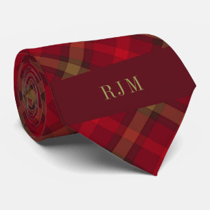 Monogrammed Initials and Red Plaid Neck Tie