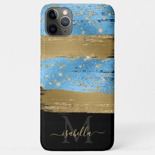 Monogrammed Initials Black Blue Gold iPhone 11 Pro Max Case