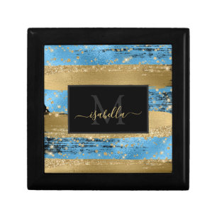 Monogrammed Initials Black Blue Gold Gift Box