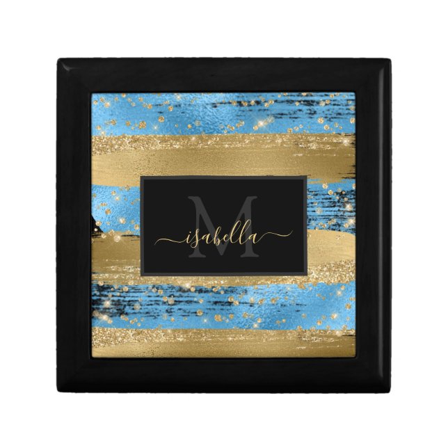 Monogrammed Initials Black Blue Gold Gift Box (Front)