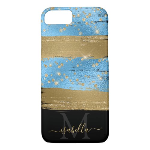 Monogrammed Initials Black Gold Blue iPhone 87 Case