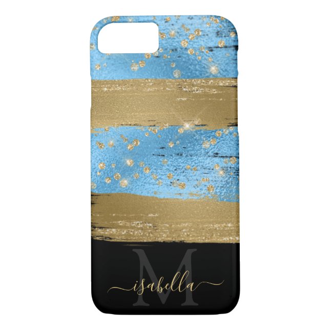 Monogrammed Initials Black Gold Blue Case-Mate iPhone Case (Back)