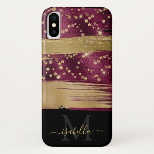 Monogrammed Initials Black Gold Burgundy iPhone XS Case