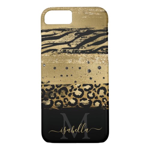 Monogrammed Initials Black Gold iPhone 87 Case