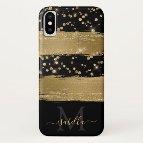 Monogrammed Initials Black Gold iPhone XS Case