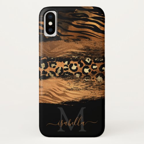 Monogrammed Initials Black Gold Copper iPhone XS Case