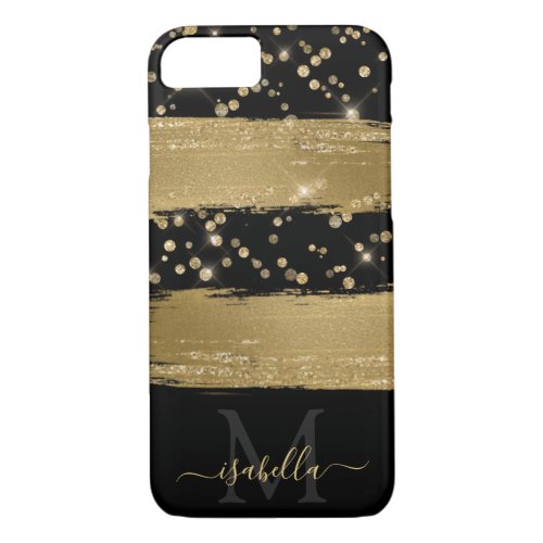 Monogrammed Initials Black Gold Glitter iPhone 87 Case