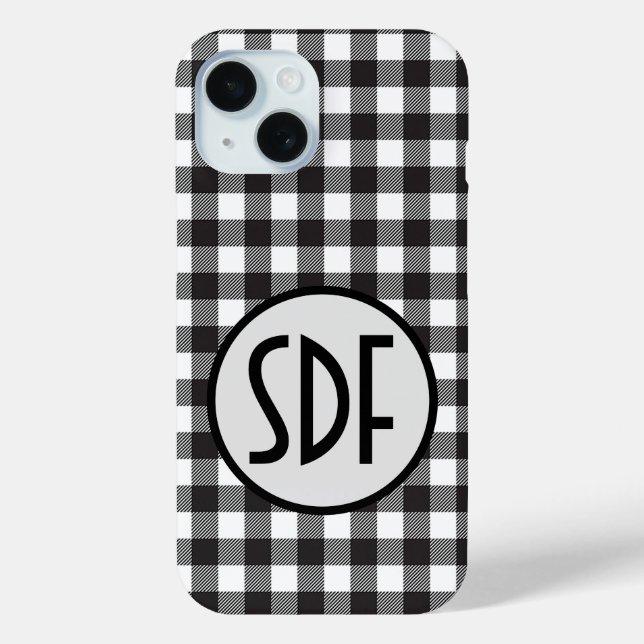 Monogrammed Initials Black White Buffalo Plaid Case-Mate iPhone Case (Back)