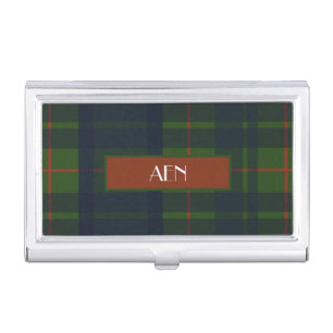 Monogrammed Initials Blue Green Red Tartan Plaid  Business Card Case