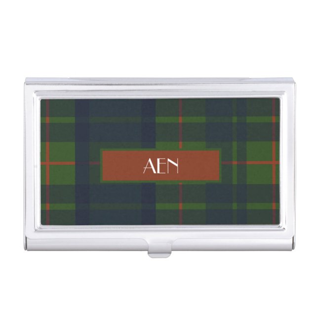 Monogrammed Initials Blue Green Red Tartan Plaid  Business Card Case (Front)