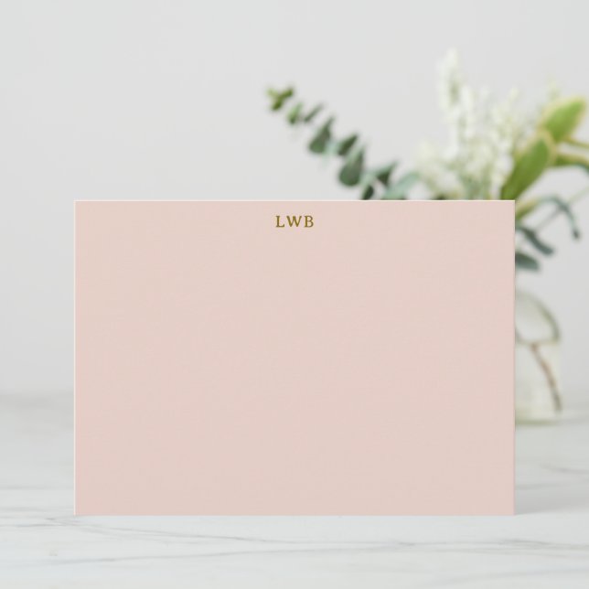 Monogrammed Initials Blush Pink Modern Stationery Note Card (Standing Front)