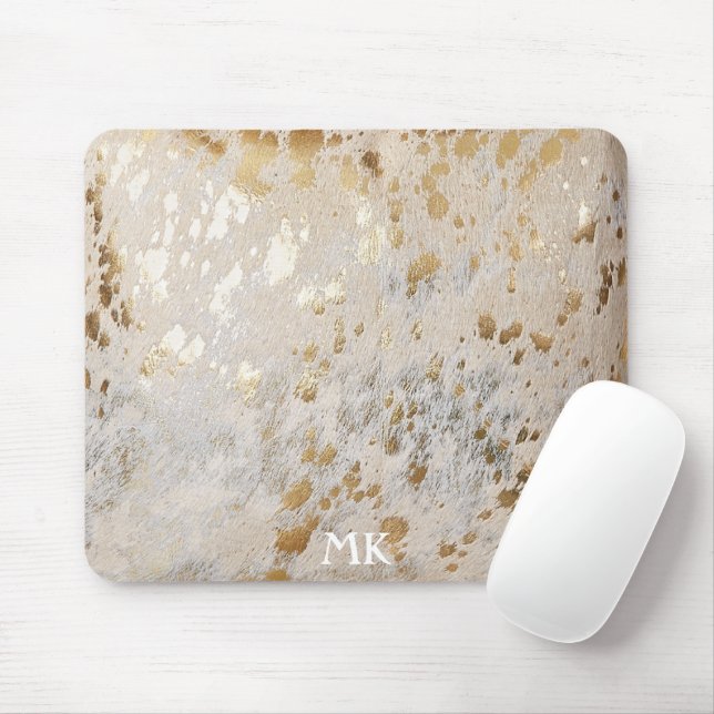 Monogrammed Initials Gold Cowhide Print Metallic Mouse Pad (With Mouse)