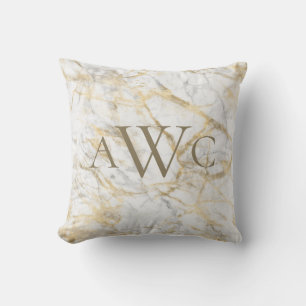 Monogrammed Initials Gold White Gray Marble Gift Throw Pillow