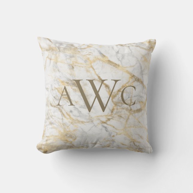 Monogrammed Initials Gold White Gray Marble Gift Throw Pillow (Front)