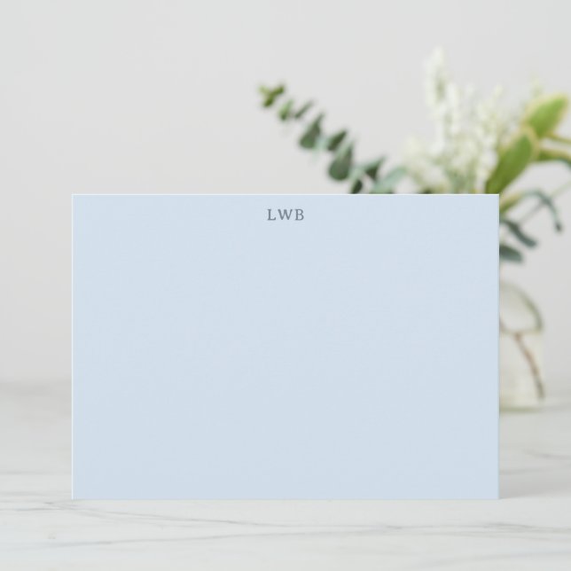 Monogrammed Initials Light Blue Modern Stationery Note Card (Standing Front)