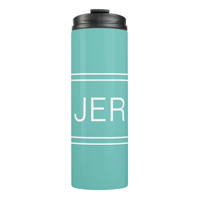 Monogrammed Initials Light Teal Travel Drinkware Thermal Tumbler (Front)