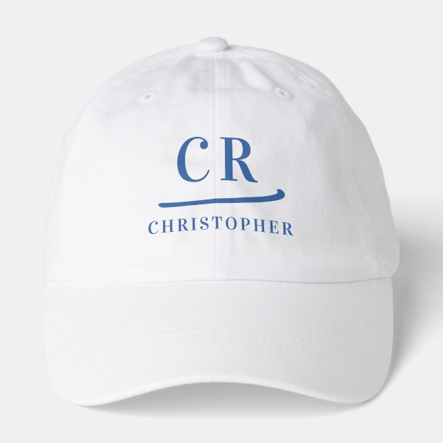 Monogrammed Initials Name Blue & White  Minimalist Hat (Front)