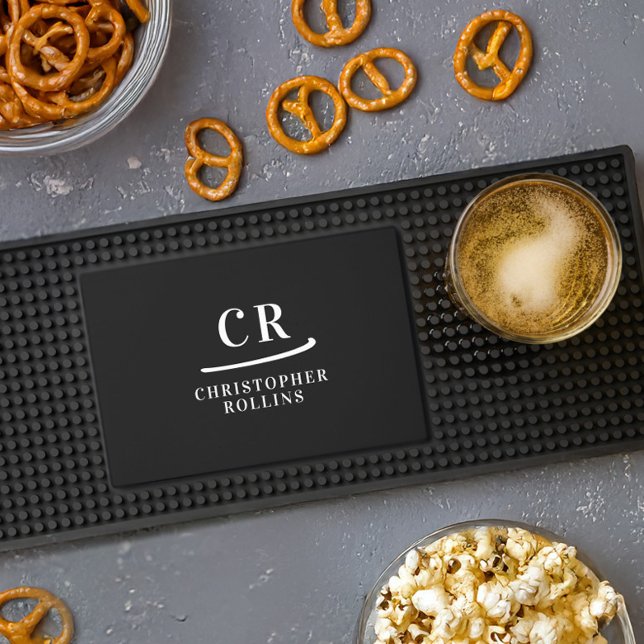 Monogrammed Initials Name Minimalist Black & White Bar Mat (Creator Uploaded)