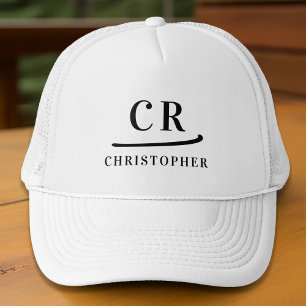 Monogrammed Initials Name Minimalist Black & White Trucker Hat