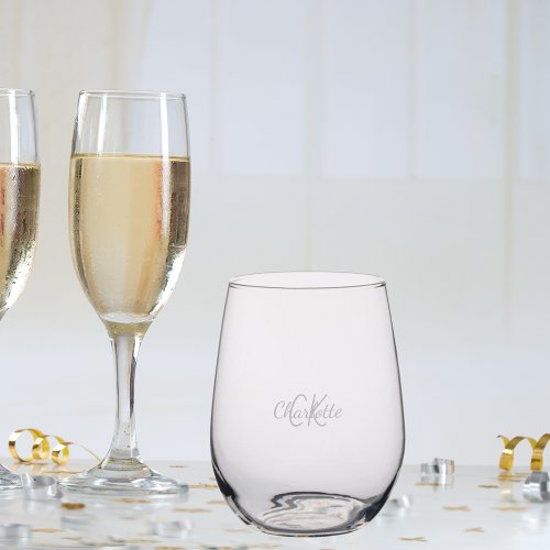 Monogrammed initials name stemless wine glass