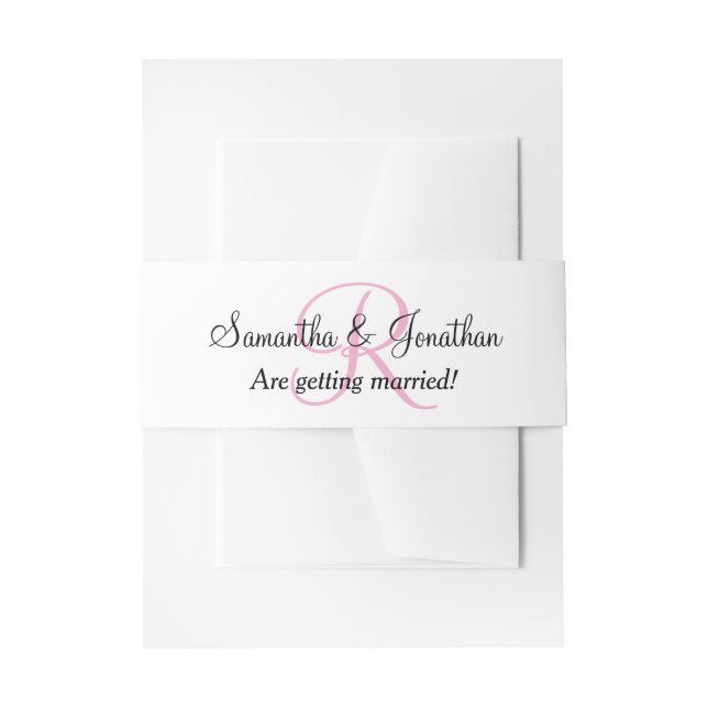 Monogrammed Initials Pastel Pink Wedding Invitation Belly Band (Front Example)