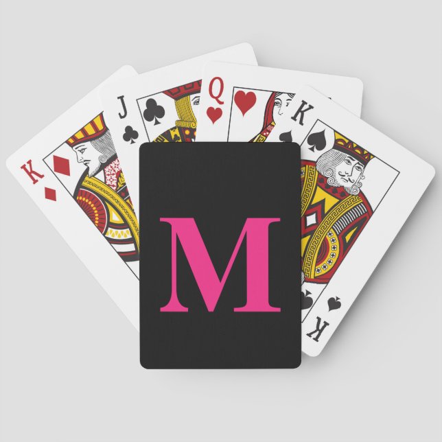 Monogrammed Initials Pink Black Girly Gift Favor Poker Cards (Back)