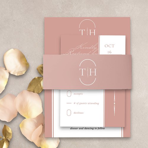 Monogrammed Initials Rose Gold Wedding Invitation Belly Band