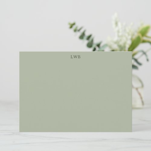 Monogrammed Initials Sage Jade Modern Stationery Note Card