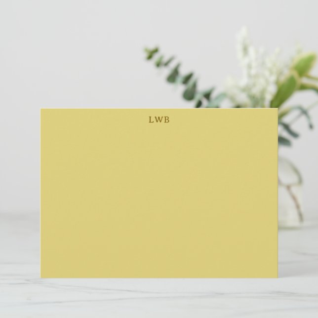 Monogrammed Initials Yellow Modern Stationery Note Card (Standing Front)