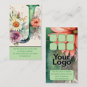 Monogrammed J Daisy Floral Watercolor Logo Punch Business Card