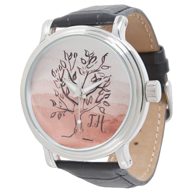 Monogrammed Japandi style personalized watch (Angled)