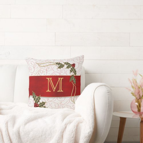 Monogrammed Joyous and Jolly Holiday Throw Pillow