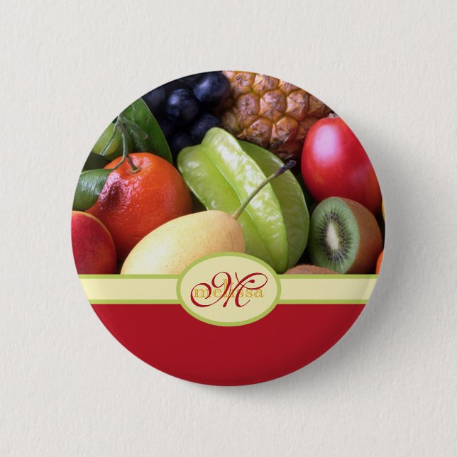 Monogrammed Juicy Natural Delicious Fresh Fruits Button (Front)