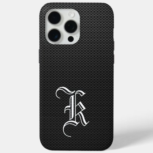 Monogrammed K Faux Carbon Fiber OtterBox iPhone 15 Pro Max Case