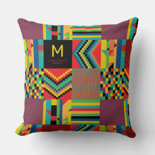 Monogrammed Kente Cloth Style Kwanzaa Gift Throw Pillow