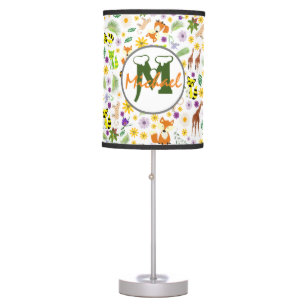 Monogrammed kids pattern safari animals and forest table lamp