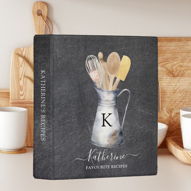 Monogrammed Kitchen Utensils Jug Recipe Cookbook Mini Binder (In situ)