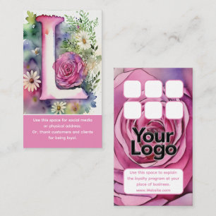 Monogrammed L Daisy Floral Watercolor Logo Punch Business Card
