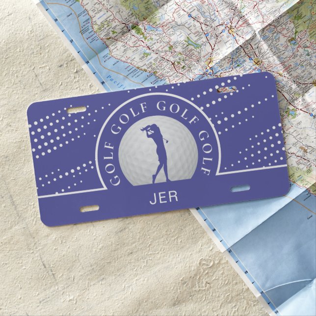 Monogrammed Lady Golfer Silhouette Golf License Plate (In Situ)